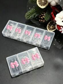 Single 3-Compartment Tool Organizer Box With Bow Decor, Unique Design, Jewelry Bead Packaging Box, Storage Divider Box, Independent Flip Lid Sorting Box, Fishing Tackle Storage Box, Nail Art Storage Box, Hardware Storage Box, Gift For Her - Multicolor - View 2