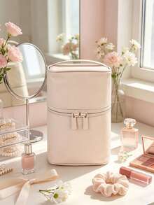Vertical Travel Makeup Bag For Women Double Layer Large Capacity Cosmetic Organizer Case Waterproof Portable Toiletry Bag With Adjustable Dividers - Multicolor - View 13