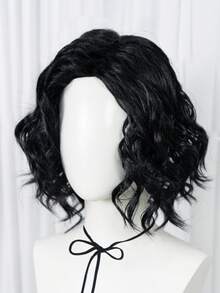 Men Layered Black Medium Wavy Synthetic BOB Wig, Natural Loose Curly Shoulder Length Costume Wig For Halloween, Cosplay, Themed Party & Fancy Dress Outfit - Multicolor - View 5