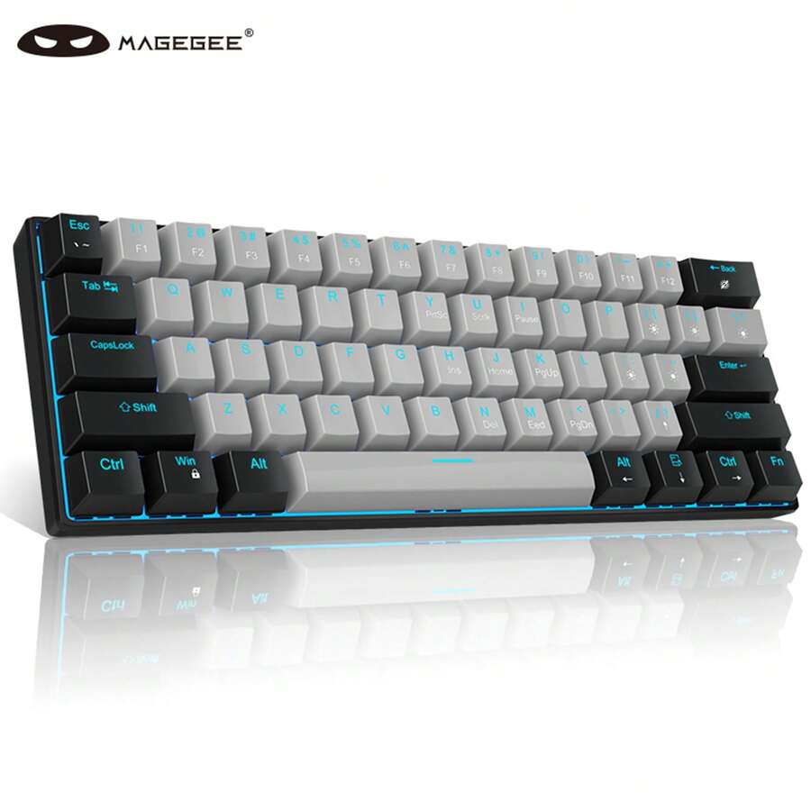 MageGee Star61 Mini Teclado Mecánico 60%, Teclado de Juego Compacto con Retroiluminación LED de 61 Teclas, Teclado Pequeño Multidispositivo, Teclado Portátil con Retroiluminación, Compatible con Portátil, Escritorio, Computadora, PC, Interruptor Negro/Gris/Azul
