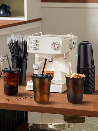 Black Transparent Food Storage Container With Lid And Straw, Iced Coffee Takeout Cup With Lid, Suitable For Cold Drinks, Straw Lid, Suitable For Party, Birthday, Wedding, Meeting, Christmas Party, Friends Gathering, Family Dinner, Halloween Party, Christmas Party