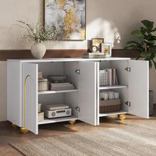 White Sideboard With Gold Accents – Dining Room Storage Cabinet - White - View 9