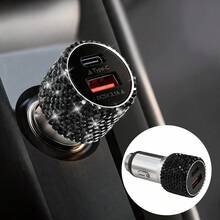 1件裝雙USB車用充電器，亮面手工水鑽水晶鑽石人造車飾，5V快充適配器，通用Android/手機，適合男女的完美節日/生日禮物 - 彩色 - 查看 63