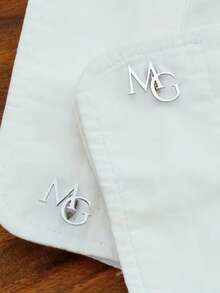 1 Pair Customized Initial Letter Cufflinks, Suitable For Men's Suits, Shirts, Business Occasions - Silver - View 8