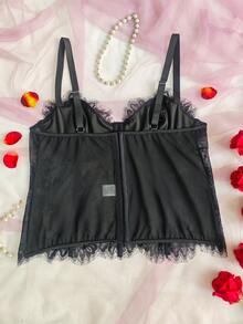Corset phong cách cung đình Pháp màu đen viền ren, dây đeo spaghetti ren - màu đen - Xem 6