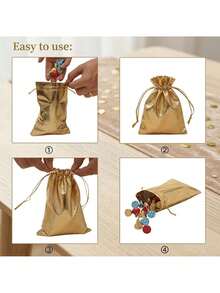 8pcs Gold Drawstring Pouches, Suitable For Jewelry, Christmas Party Favors, Theme Party, Storage Bags, Desktop Decor - Multicolor - View 4