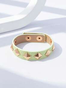 1pc Women's Rock Rivet PU Triangle Studded Motorcycle Dark Style Y2K Bracelet - Green - View 4
