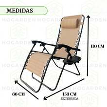 Dos Sillas, Color Beige, Reclinable de Gravedad Cero, Reposacabezas Cervical,Marco Duradero con Soporte Elástico, Ajuste de Ángulos, Doble Costura, con Portavasos y Cojin - Beis - Ver 2