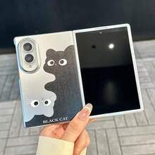 可愛黑色貓咪圖案電鍍銀手機殼，適用於 Galaxy Z Fold8 Wide Fold8 背蓋 - 銀色 - 查看 2