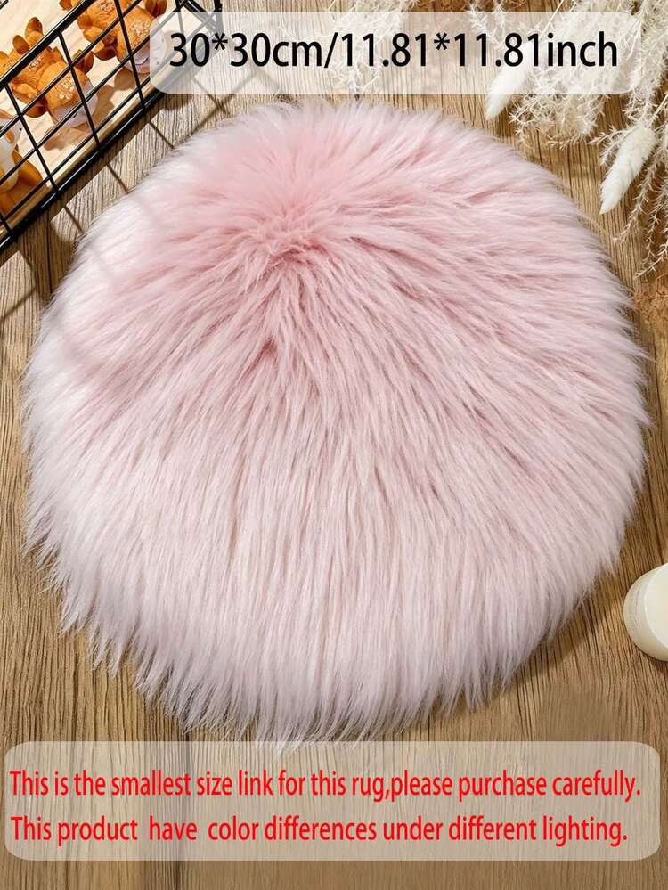 1pc Grey Long Plush Small Round Decorative Rug, Round Faux Fur Sheepskin Carpet, Fluffy Machine Washable Small Rug, Suitable For Nail Table, Fluffy Carpet, Cosmetic Display Decoration Small Round, Various Photo Props Decoration, Home Decor Simple Ins Style Decorative Rug, All Season Use - Pink - View 5