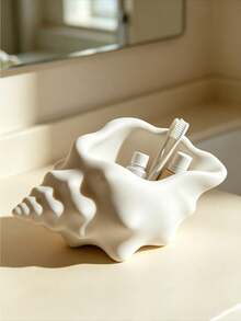 Cream White Seashell Shaped Storage Box, Nordic Style Home Decor Bathroom Toothbrush Holder, Multi-Functional Desktop Storage Container, Can Store Keys, Small Accessories, Succulent Plants, Suitable As Cute Decorative Gift For Ocean Lovers - Multicolor - View 7