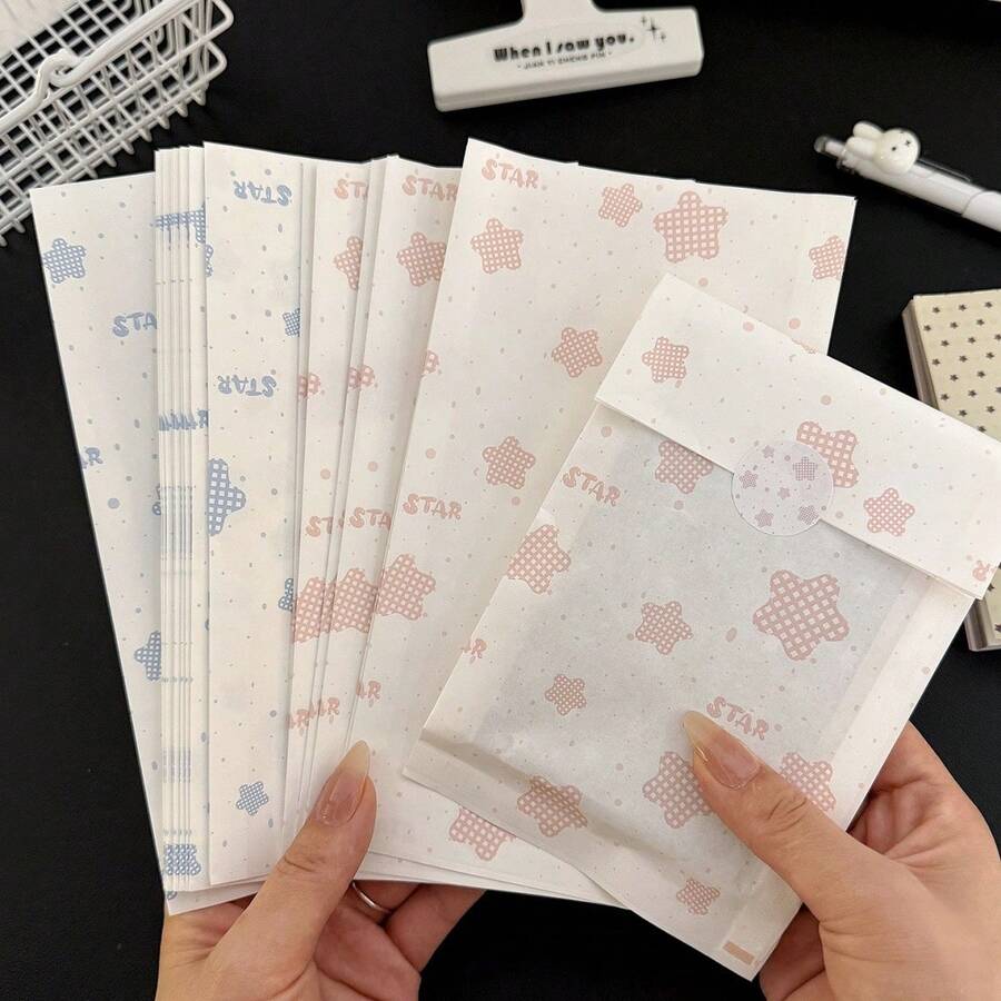 50pcs 4.3x7.9 Inch Holiday Gift Wrapping Paper Bags, Including Premium Gift Wrapping Paper Bags, Decorative Accessory Gift Bags, Blue And Pink Star Pattern Wrapping Paper, Thickened Gift Wrapping Bags, Creative DIY Decorative Gift Paper Bags, Suitable For Holidays, Weddings, Birthdays, Parties, Gift Wrapping Bags And Gift Wrapping Bags - Packaging Bags - View 1