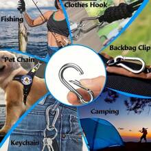 12 Stainless Steel D-Ring Buckles, 6x60mm Galvanized Rust-Proof, Spring Hook/Key Ring Hook/Chain Buckle Rope Connector For Camping, Fishing, Hiking, Backpack Keychains - White - View 3