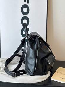 Dedoo Mochila con cordón,Decoración de remaches de unicolor,Doble bolsillo delantero,Gran capacidad,Mochila escolar,Campus universitario,Mochila de estudiante punk genial - Negro - Ver 5