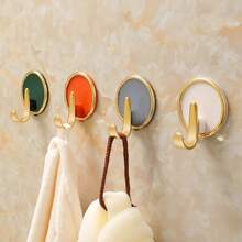1Pc/4/8Pcs Gold Rim Round No-Drill Adhesive Hooks, Colorful Wall Hooks, Bathroom Towel Hooks, Key Hooks, Strong Traceless Adhesive Hooks - Multicolor - View 8