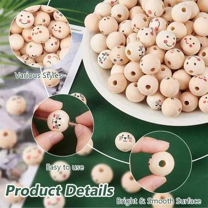 EDCUEBE7 5-100pcs Smiling Face Wooden Beads, Smiling Face Wooden Loose Beads Spacer Beads, Suitable For Bracelets, Necklaces, Jewelry Making DIY Creative Decoration Handmade Crafts, Christmas Decoration (Random Style, Random Color)