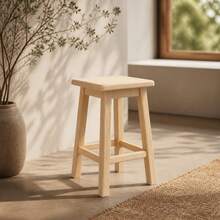 Natural Wood High Stool For Kitchen And Dining, Durable 30x30x48cm Square Bench, Versatile Seating For Home And Food Service In Light Wood Finish - Reddish Brown - View 1