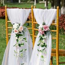 10pcs Elegant White Chiffon Chair Sash Set (Only Mesh, No Floral Accessories), Suitable For Wedding Aisle Chair Back Decoration, Church Chiffon Banquet Ceremony Reception Chair Set, Photography Props, Birthday Party And Home Decor - White - View 7
