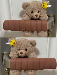 Cute Bear-Shaped Door Handle Cover, Anti-Collision Door Handle Protector, Soft Foam Door Handle Protector, Anti-Scalding Anti-Freezing, Suitable For Home And Office, Brown And White - Multicolor - View 9