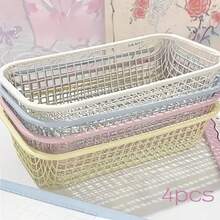 Cream Color Ins Style Rectangular Metal Mesh Storage Basket, Multiple Colors And Sizes Available, Hollow Breathable Sturdy And Durable, Desktop Stationery And Miscellaneous Items Organizer, Student Dorm, Office, Vanity Multi-Functional Storage Box - Multicolor - View 2