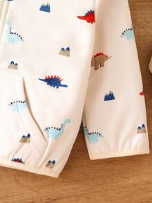 Baby Boy Cute Dinosaur Print Fleece Jacket, Comfortable Warm Casual Outdoor Playwear - Apricot - View 6