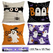 4pcs Cartoon Fun Halloween Pattern Single-Sided Printed Pillow Covers/Cushion Covers, Multi-Scene Atmosphere Decoration Pillow Covers Suitable For Living Room Sofa Bedroom, Without Pillow Insert, 40x40cm/45x45cm/50x50cm - Multicolor - View 11