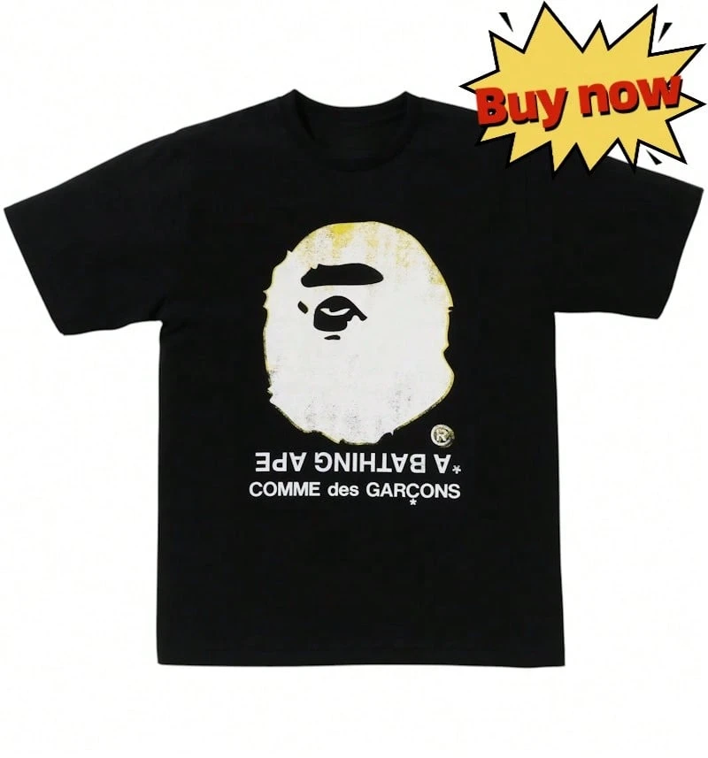 B.APE Unisex Boxy Drop Shoulder Cotton Casual T-Shirt - Black - View 1