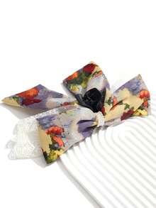 1pc Vintage Colorful Oil Painting Gradient Print Bow Pearl Ponytail Claw Clip Hair Accessory, Versatile For Daily/Date/Commute - Multicolor - View 4