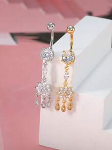 Belly Button Ring Dangle Hypoallergenic Stainless Steel Belly Rings For Women CZ Pearl Heart Butterfly Bow Flower Navel Piercing Jewelry Navel Ring - Butterfly - View 1