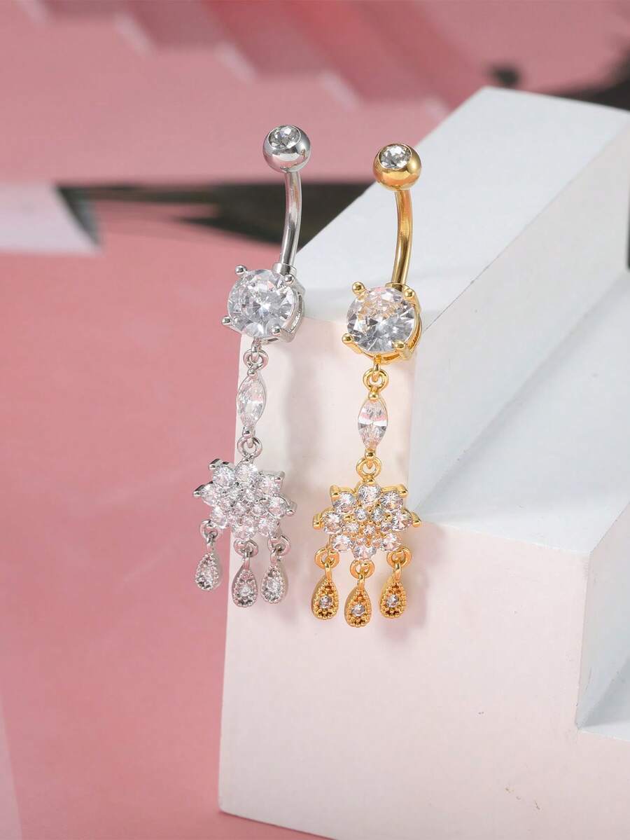 Belly Button Ring Dangle Hypoallergenic Stainless Steel Belly Rings For Women CZ Pearl Heart Butterfly Bow Flower Navel Piercing Jewelry Navel Ring - Butterfly - View 1