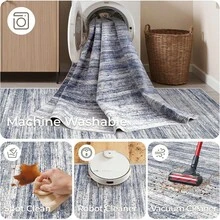 Alfombra de pasillo antideslizante para dormitorio, alfombra lavable con reverso de goma - Alfombra suave de pelo corto para cocina, lavandería, baño (61 x 244 cm, beige/marfil) - Azul - Ver 11