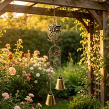 1pc Vintage Owl Wreath Wind Chime With Bird Decoration, Rustic Metal Hanging Bell, Suitable For Indoor, Garden, Patio Or Porch Use - Owl - View 5