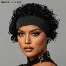 AMECIRE Headband Wig Wigs Human Hair Put On And Go Curly Wig Wigs Human Hair Short-Hair Wig Voluminous Style Suitable For Everyday Wear - Natural Black - View 5