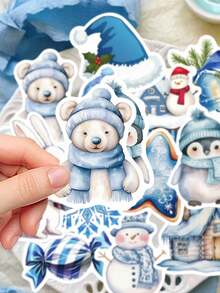 50pcs Blue Winter Stickers For Scrapbook, Phone Case, Diary, Window, Skateboard, Luggage, Refrigerator Decoration, Christmas Gift - Multicolor - View 3