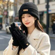 1件、2件、1對裝萬聖節休閒冷天配件套裝，柔軟彈性針織帽，適合滑雪旅行 - 彩色 - 查看 4