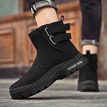 Sepatu Bot Pria Bertali Tinggi, Sepatu Bot Setengah Betis, Sepatu Bot Pergelangan Kaki dengan Perekat Velcro, Sepatu Pria - Hitam - View 6