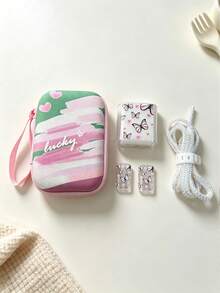6pcs Butterfly Print Portable Storage Bag Set, Girls Travel Organizer, Data Cable & Earphone Storage Box, Cute Small Item Organizer Bag - Multicolor - View 10