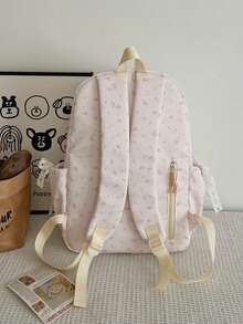 Dedoo 3pcs Backpack, Lunch Bag, Pencil Case Set, Full Floral Print, Waterproof Lace Trim Multi-Zipper Pockets, Large Capacity Storage, Suitable For Teenagers School Daily Use - Pink - View 9