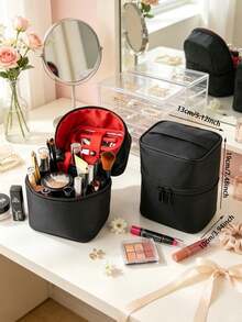 Vertical Travel Makeup Bag For Women Double Layer Large Capacity Cosmetic Organizer Case Waterproof Portable Toiletry Bag With Adjustable Dividers - Multicolor - View 6