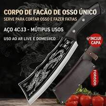 Faca Cozinha Chef Afiada, Cortar Carne Açougueiro Praticidade Na Cozinha Com Bainha - Preto - Visão 1