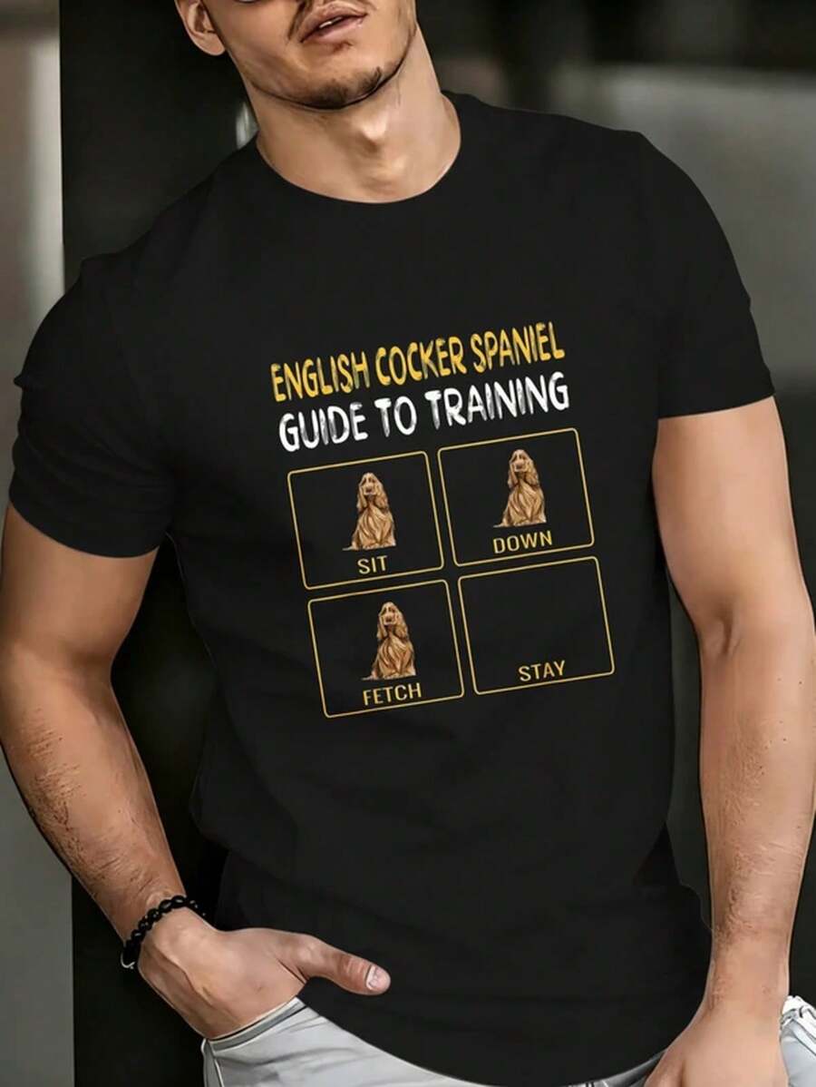 Training Guide For Cocker Spaniels: Sitting, Fetching, Staying Still. Casual Pure Cotton T-Shirt For All Seasons, Round Neck - 黑色 - 查看 1