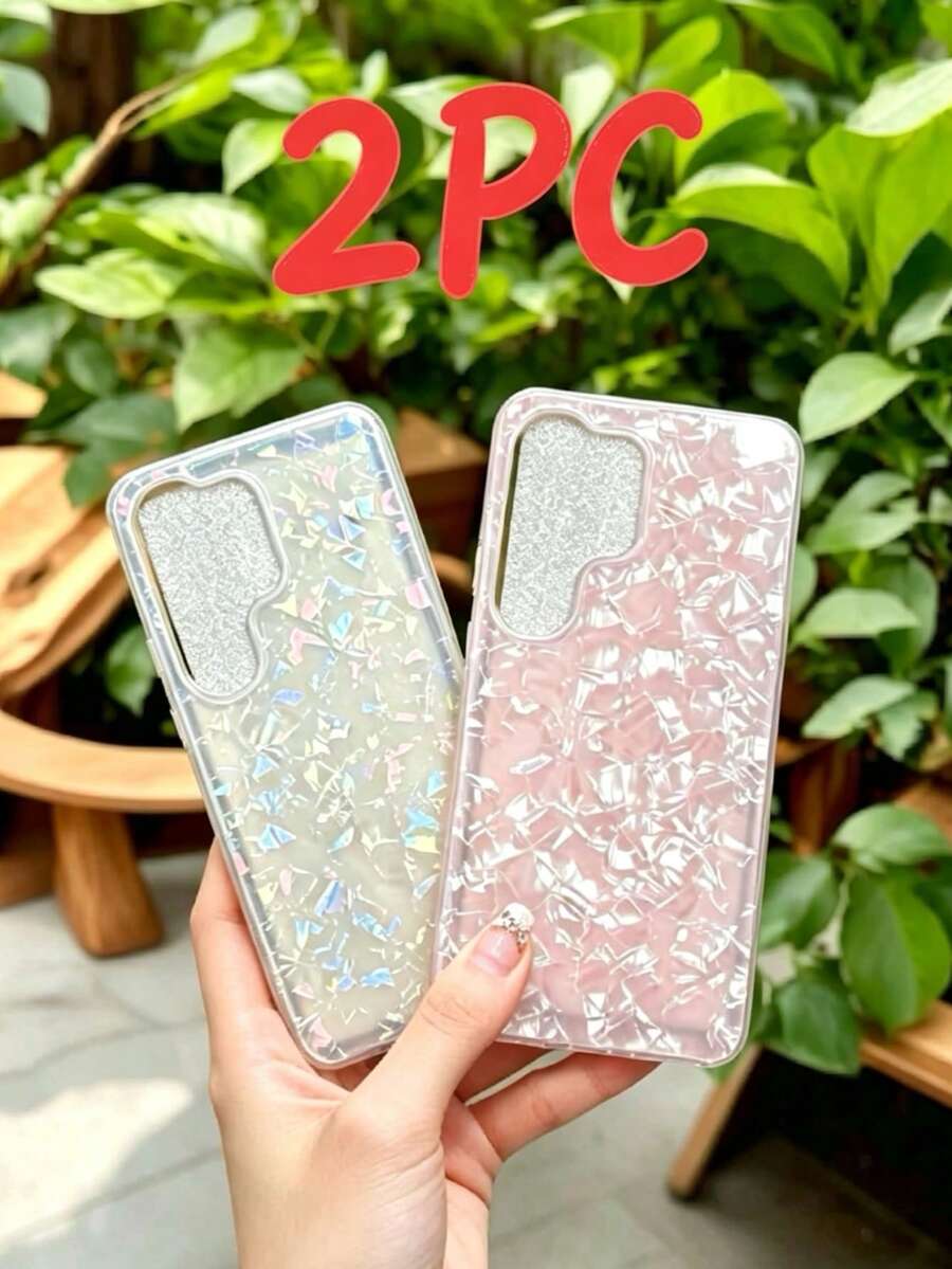 1 New Pink Shell Pattern Phone Case + 1 New Iridescent Shell Pattern Phone Case - Multicolor - View 1
