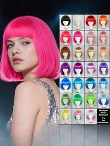 OBOVAY Short Wig With Bangs, Multi-Color Anime Cosplay Wig, Short Straight Synthetic Bob Wig, Blonde Bob Wig With Bangs, Women's Short Blonde Wig, Suitable For Cosplay, Festivals, Anime Conventions, Celebrations, Neon Multi-Color Cosplay - Multiple Styles - View 7