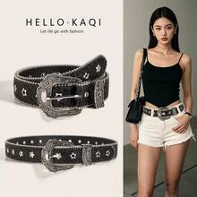 1pc Women's Western Cowgirl Heavy Duty Buckle Y2K Belt Suitable For Daily Wear, Party, Gathering - Black - View 2