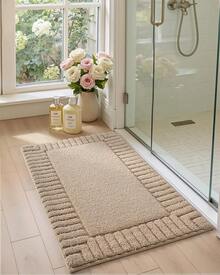 DEXI Tapete para Baño 40 x 60 cm, Alfombra de Baño Antiderrapante, Tapetes de Baño Supersuave y Absorbente, Lavable a Máquina, Blanco - Beis - Ver 4