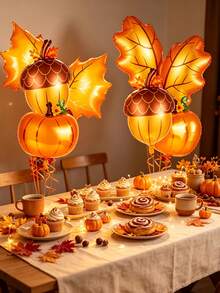 9pcs Orange Maple Leaf & Acorn Shaped Foil Balloons, Photography Backdrop Decoration, Suitable For Thanksgiving, Harvest Festival, Autumn Birthday, Indoor Kitchen & Outdoor Porch Home Party Decor - A - View 4