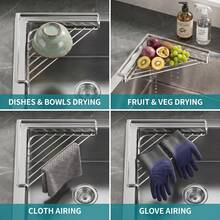 Triangular Sink Drain Rack, Stainless Steel Dish Drying Rack With Elevated Side Support, Kitchen Sink Over-The-Sink Storage Shelf, Space-Saving Organizer - Multicolor - View 7