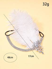 1pc Vintage 1920s Flapper White Feather Headband, Multi-Layer Rhinestone Gatsby Women's Roaring Party Evening Headpiece - Rhinestones - View 5
