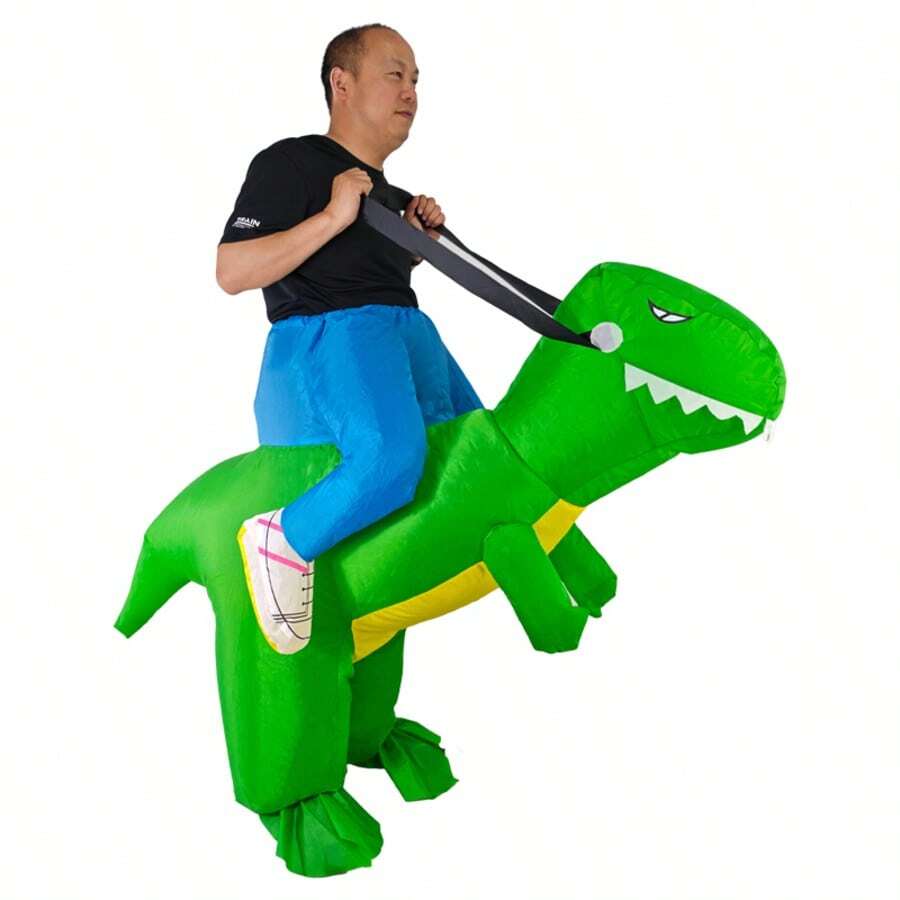 萬聖節聖誕派對綠色恐龍充氣服裝,中性充氣服裝,節日個性化充氣服裝,附吹風機,不含電池 - L碼適合身高1.5-2米 - 查看 1