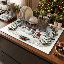 1pc Absorbent Drying Mat For Tableware, Coffee Machine Mat, Christmas Style Absorbent Pad, Holiday Scene Decor Mat, Christmas Snowman And Reindeer Pattern Table Mat, Suitable For Kitchen, Dining Table, Living Room, Party, Soft Absorbent Surface Protection, Fun Christmas Atmosphere Absorbent Mat, Multi-Purpose Drainage Mat, Home Gift, Tabletop Decoration - XYLSD-843 - View 4